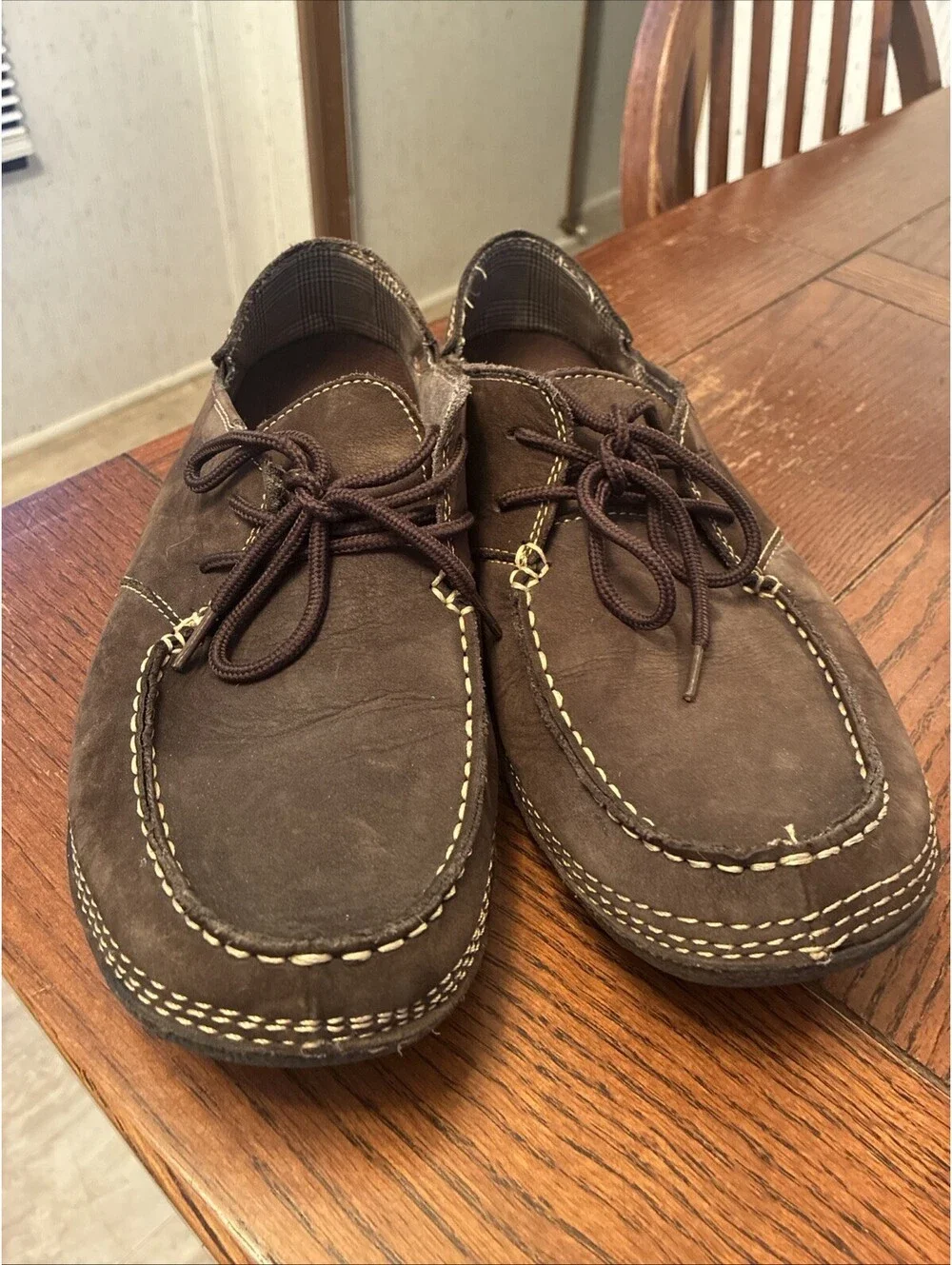 Muk Luks Shoes Men’s 12 Brown Cow Leather Lace-Up Casual Loafer Rubber Sole